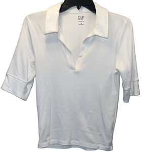 GAP Women's White Short-Sleeve Polo V-Neck Top